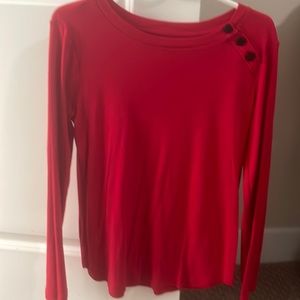 Loft Cotton Blend Red Button Shoulder Top